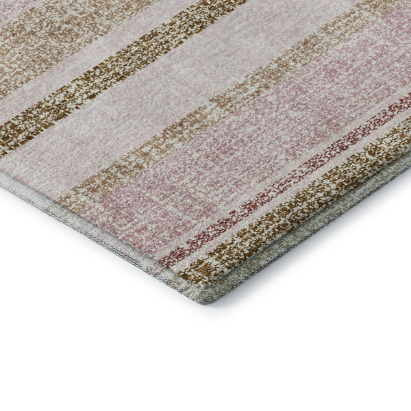HomeRoots 8' Pink and Beige Striped Washable Area Rug - Durable, UV-Protected, Stain Resistant for Homes & Patios 718621
