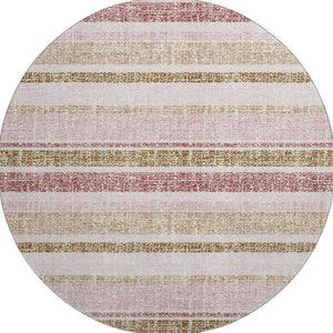 HomeRoots 8' Pink and Beige Striped Washable Area Rug - Durable, UV-Protected, Stain Resistant for Homes & Patios 718621