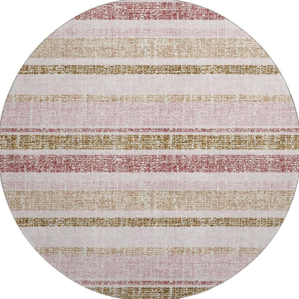 HomeRoots 8' Pink and Beige Striped Washable Area Rug - Durable, UV-Protected, Stain Resistant for Homes & Patios 718621