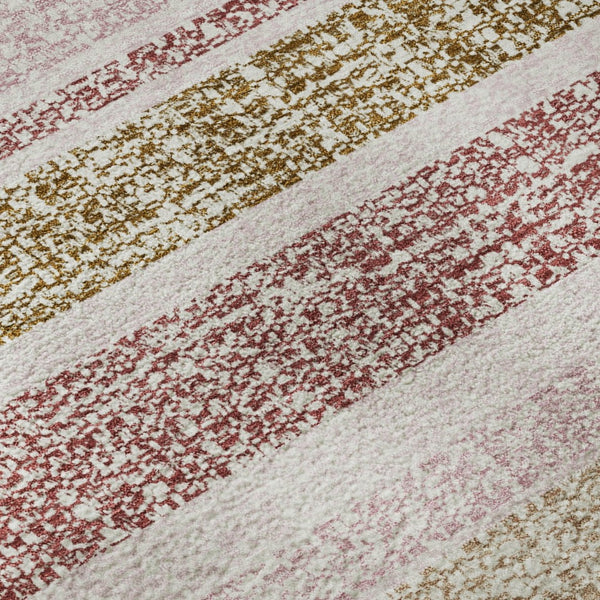 HomeRoots 8' Pink and Beige Striped Washable Area Rug - Durable, UV-Protected, Stain Resistant for Homes & Patios 718621