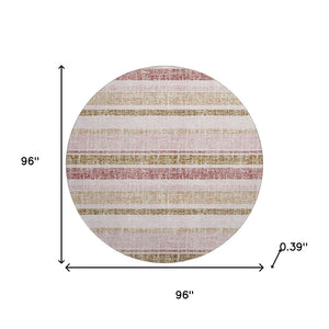 HomeRoots 8' Pink and Beige Striped Washable Area Rug - Durable, UV-Protected, Stain Resistant for Homes & Patios 718621