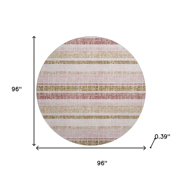 HomeRoots 8' Pink and Beige Striped Washable Area Rug - Durable, UV-Protected, Stain Resistant for Homes & Patios 718621