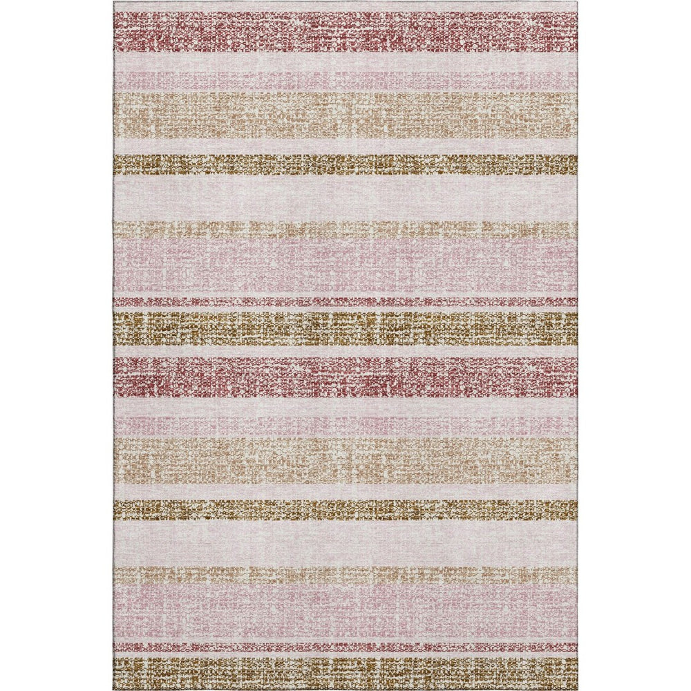 HomeRoots 9' X 12' Pink and Beige Striped Area Rug – Washable, Stain Resistant, UV Protected for Any Space 718622