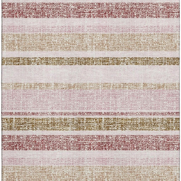 HomeRoots 9' X 12' Pink and Beige Striped Area Rug – Washable, Stain Resistant, UV Protected for Any Space 718622