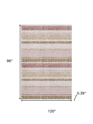 HomeRoots 9' X 12' Pink and Beige Striped Area Rug – Washable, Stain Resistant, UV Protected for Any Space 718622