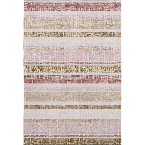 HomeRoots 10' X 14' Pink and Beige Striped Area Rug – Washable, UV-Protected, Durable for High-Traffic Spaces 718623