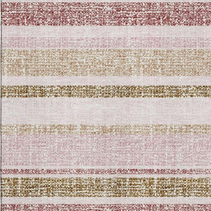 HomeRoots 10' X 14' Pink and Beige Striped Area Rug – Washable, UV-Protected, Durable for High-Traffic Spaces 718623