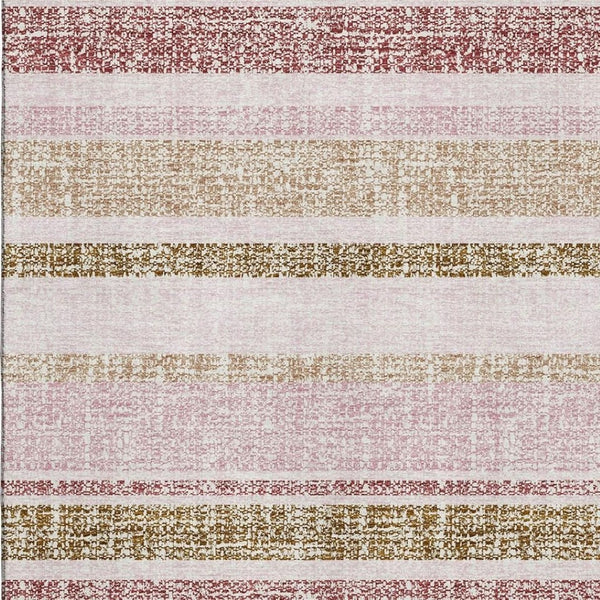 HomeRoots 10' X 14' Pink and Beige Striped Area Rug – Washable, UV-Protected, Durable for High-Traffic Spaces 718623