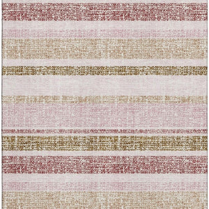 HomeRoots 10' X 14' Pink and Beige Striped Area Rug – Washable, UV-Protected, Durable for High-Traffic Spaces 718623