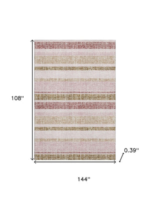 HomeRoots 10' X 14' Pink and Beige Striped Area Rug – Washable, UV-Protected, Durable for High-Traffic Spaces 718623