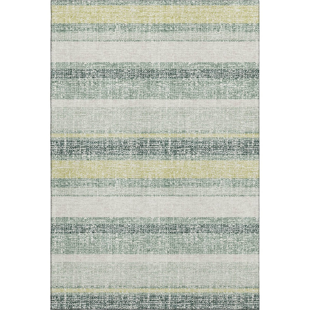 HomeRoots 5' X 8' Coastal-Inspired Pale Aqua & Beige Striped Washable Area Rug with UV Protection & Durability 718625