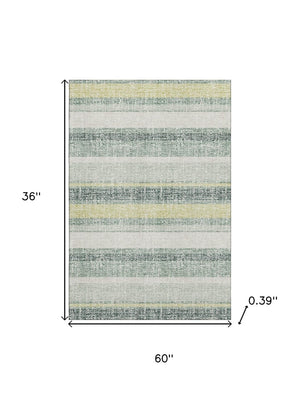 HomeRoots 5' X 8' Coastal-Inspired Pale Aqua & Beige Striped Washable Area Rug with UV Protection & Durability 718625
