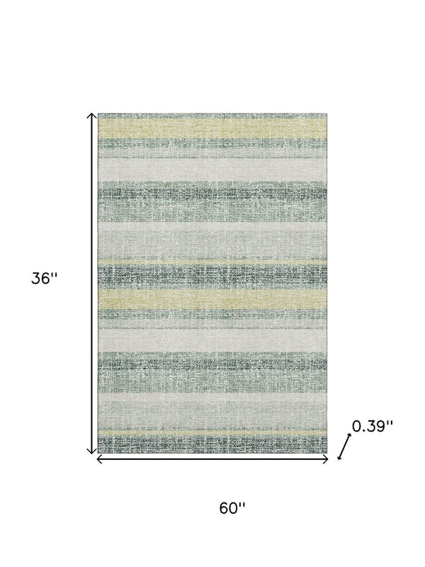 HomeRoots 5' X 8' Coastal-Inspired Pale Aqua & Beige Striped Washable Area Rug with UV Protection & Durability 718625
