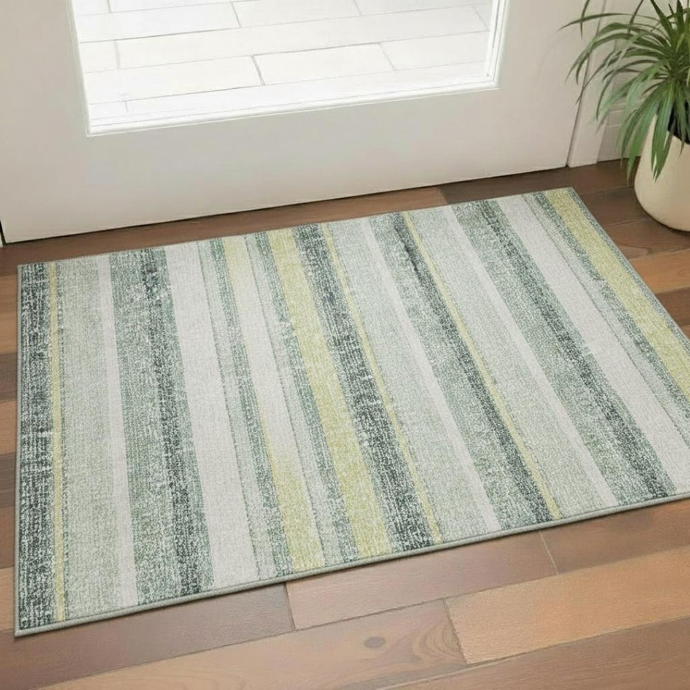 HomeRoots 5' X 8' Coastal-Inspired Pale Aqua & Beige Striped Washable Area Rug with UV Protection & Durability 718625
