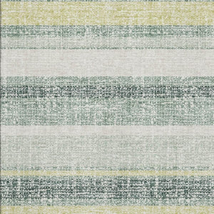HomeRoots 8' Coastal-Inspired Pale Aqua and Beige Striped Washable Round Rug with UV Protection & Soft Texture 718626