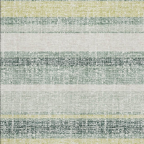 HomeRoots 8' Coastal-Inspired Pale Aqua and Beige Striped Washable Round Rug with UV Protection & Soft Texture 718626