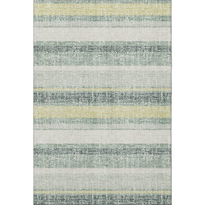 HomeRoots 8' Coastal-Inspired Pale Aqua and Beige Striped Washable Round Rug with UV Protection & Soft Texture 718626