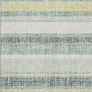 HomeRoots 9' X 12' Coastal Pale Aqua and Beige Striped Area Rug with UV Protection and Washable Convenience 718628