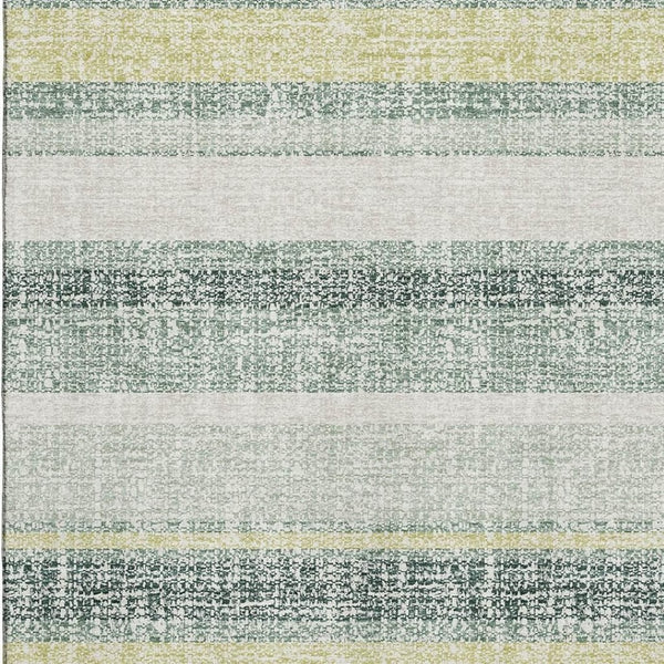 HomeRoots 9' X 12' Coastal Pale Aqua and Beige Striped Area Rug with UV Protection and Washable Convenience 718628