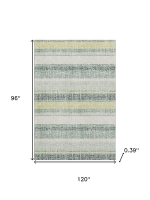 HomeRoots 9' X 12' Coastal Pale Aqua and Beige Striped Area Rug with UV Protection and Washable Convenience 718628