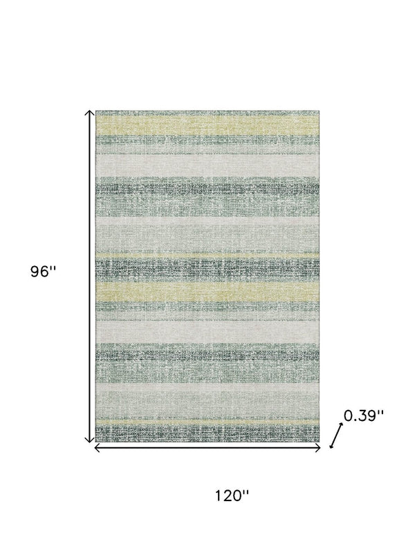 HomeRoots 9' X 12' Coastal Pale Aqua and Beige Striped Area Rug with UV Protection and Washable Convenience 718628