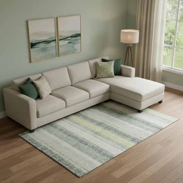 HomeRoots 9' X 12' Coastal Pale Aqua and Beige Striped Area Rug with UV Protection and Washable Convenience 718628