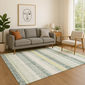 HomeRoots 10' x 14' Coastal-Inspired Pale Aqua & Beige Striped Area Rug - Washable, UV Protected, Durable Design 718629