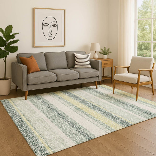HomeRoots 10' x 14' Coastal-Inspired Pale Aqua & Beige Striped Area Rug - Washable, UV Protected, Durable Design 718629