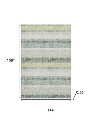 HomeRoots 10' x 14' Coastal-Inspired Pale Aqua & Beige Striped Area Rug - Washable, UV Protected, Durable Design 718629