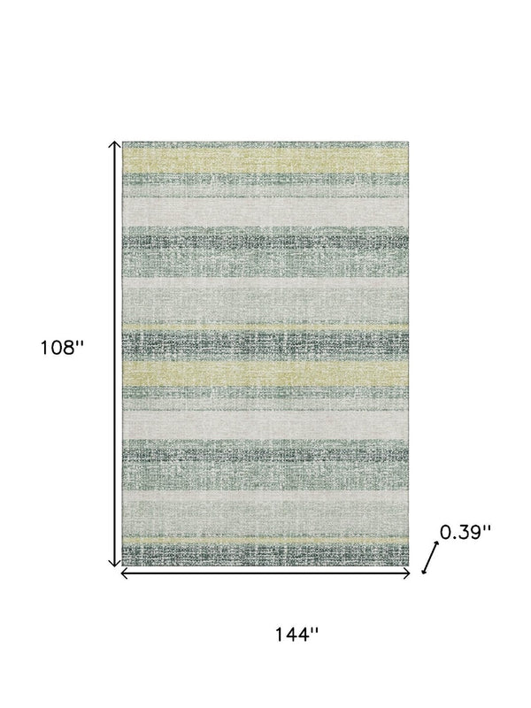 HomeRoots 10' x 14' Coastal-Inspired Pale Aqua & Beige Striped Area Rug - Washable, UV Protected, Durable Design 718629