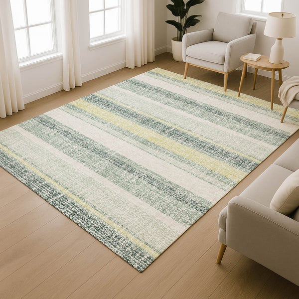 HomeRoots 10' x 14' Coastal-Inspired Pale Aqua & Beige Striped Area Rug - Washable, UV Protected, Durable Design 718629