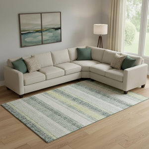 HomeRoots 10' x 14' Coastal-Inspired Pale Aqua & Beige Striped Area Rug - Washable, UV Protected, Durable Design 718629
