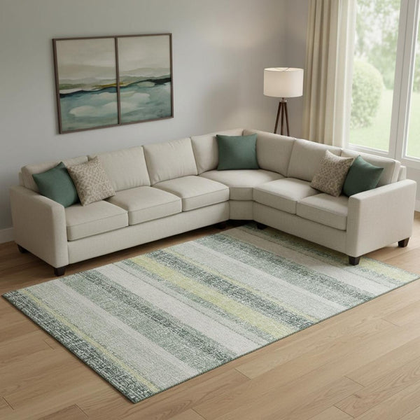 HomeRoots 10' x 14' Coastal-Inspired Pale Aqua & Beige Striped Area Rug - Washable, UV Protected, Durable Design 718629