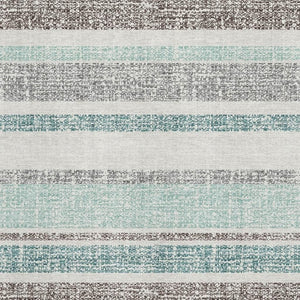 HomeRoots 5' X 8' Teal And Gray Striped Washable Area Rug - UV Protected, Durable, Perfect for Pets & Kids! 718631