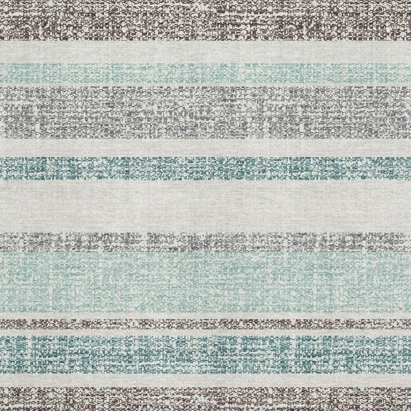 HomeRoots 5' X 8' Teal And Gray Striped Washable Area Rug - UV Protected, Durable, Perfect for Pets & Kids! 718631