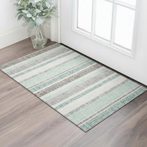 HomeRoots 5' X 8' Teal And Gray Striped Washable Area Rug - UV Protected, Durable, Perfect for Pets & Kids! 718631