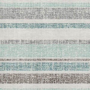 HomeRoots 8' Teal and Gray Striped Round Rug – Washable, UV-Protected, Durable, Perfect for Busy Homes & Kids! 718632
