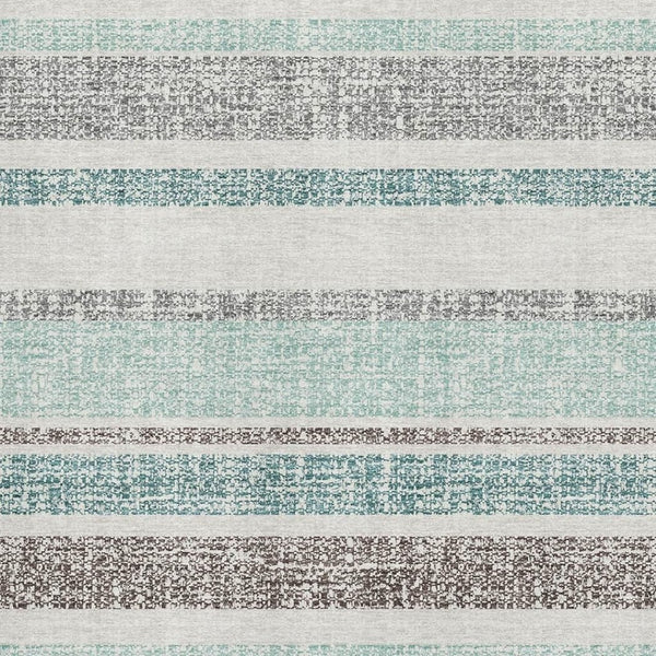 HomeRoots 8' Teal and Gray Striped Round Rug – Washable, UV-Protected, Durable, Perfect for Busy Homes & Kids! 718632