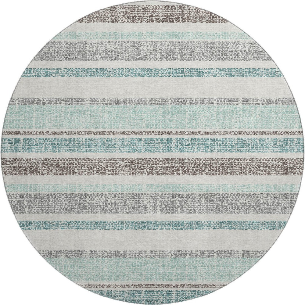 HomeRoots 8' X 10' Stylish Teal and Gray Striped Washable Area Rug with UV Protection for Busy Homes 718633
