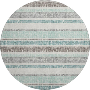 HomeRoots 8' X 10' Stylish Teal and Gray Striped Washable Area Rug with UV Protection for Busy Homes 718633