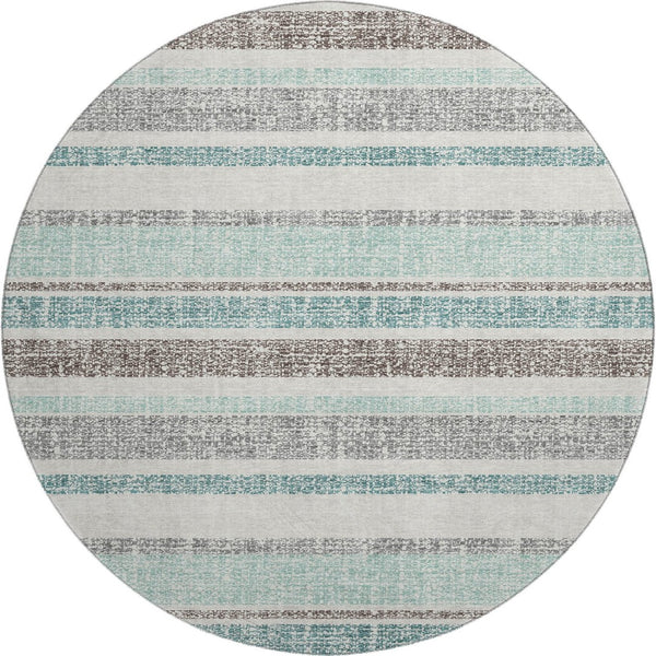 HomeRoots 8' X 10' Stylish Teal and Gray Striped Washable Area Rug with UV Protection for Busy Homes 718633