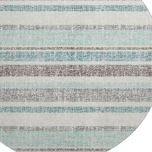 HomeRoots 8' X 10' Stylish Teal and Gray Striped Washable Area Rug with UV Protection for Busy Homes 718633