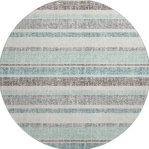 HomeRoots 8' X 10' Stylish Teal and Gray Striped Washable Area Rug with UV Protection for Busy Homes 718633