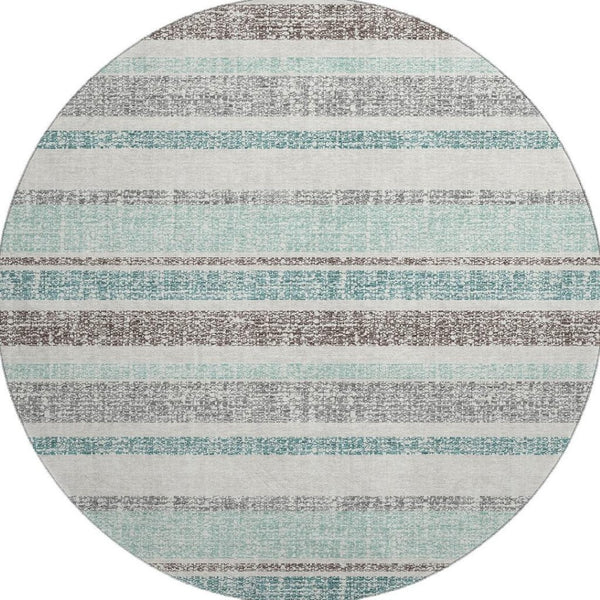HomeRoots 8' X 10' Stylish Teal and Gray Striped Washable Area Rug with UV Protection for Busy Homes 718633