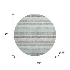HomeRoots 8' X 10' Stylish Teal and Gray Striped Washable Area Rug with UV Protection for Busy Homes 718633
