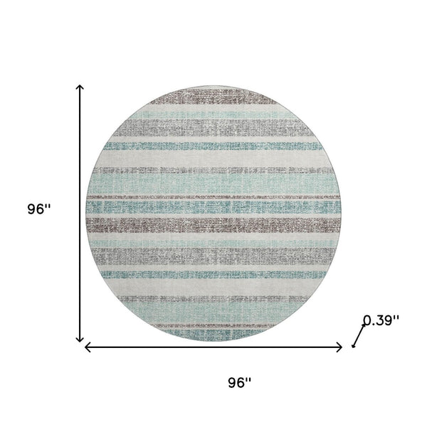 HomeRoots 8' X 10' Stylish Teal and Gray Striped Washable Area Rug with UV Protection for Busy Homes 718633