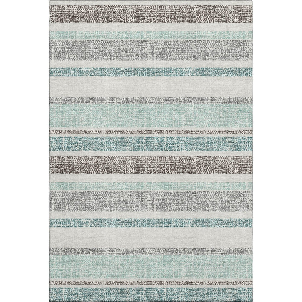 HomeRoots 9' X 12' Stylish Teal & Gray Striped Washable Area Rug with UV Protection - Durable & Easy Care! 718634