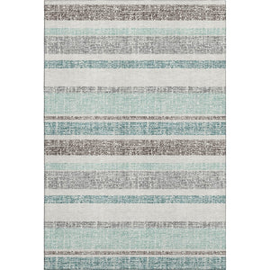 HomeRoots 9' X 12' Stylish Teal & Gray Striped Washable Area Rug with UV Protection - Durable & Easy Care! 718634