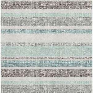 HomeRoots 9' X 12' Stylish Teal & Gray Striped Washable Area Rug with UV Protection - Durable & Easy Care! 718634