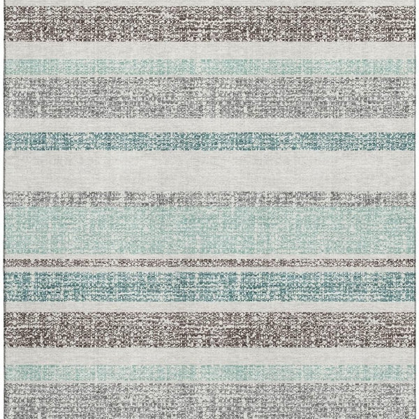 HomeRoots 9' X 12' Stylish Teal & Gray Striped Washable Area Rug with UV Protection - Durable & Easy Care! 718634